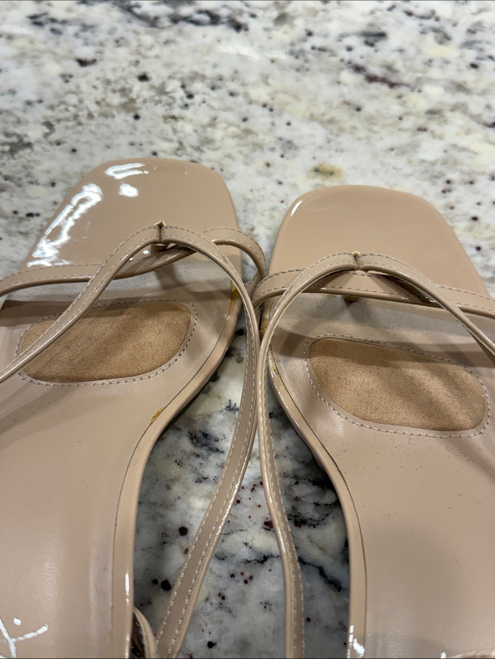 Patent Nude Low Block Heel Slingback Sandals - Picture 5 of 12